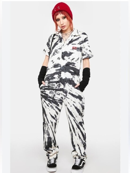 Dickies Pants - Dickies Short Sleeve Coverall in White Black Tie Dye Size L